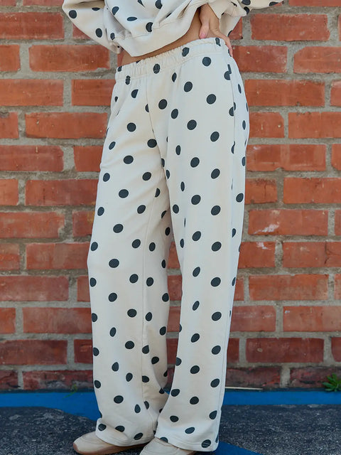 Polka Dot Elastic Waist Wide Leg Pants