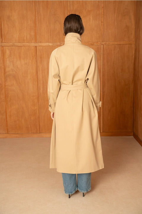 Utility Oversized Long Belted Trench with Stand-Up Collar