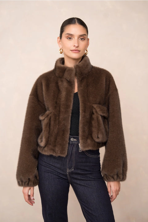 Synthetic Fur Jacket with Patch Pockets