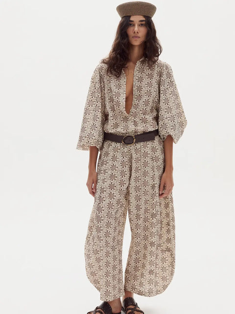 Claire Cotton Eyelet Shirt-Roberta Brown Flowers