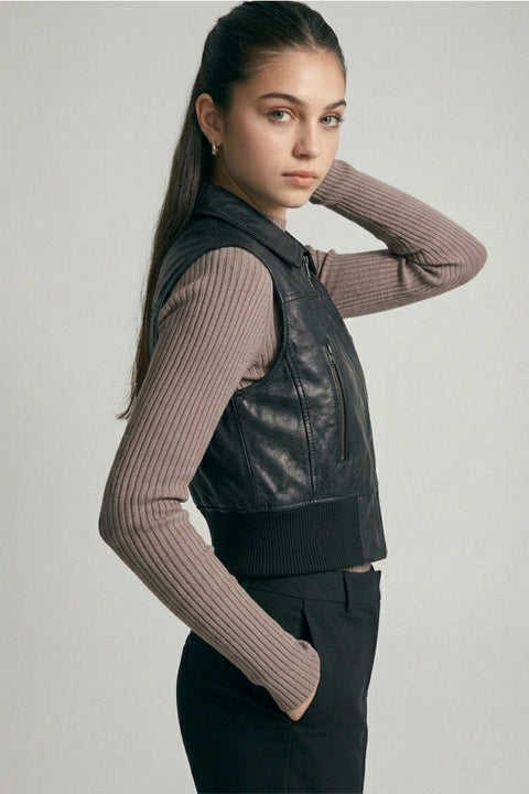 Faux Leather Zip Up Vest
