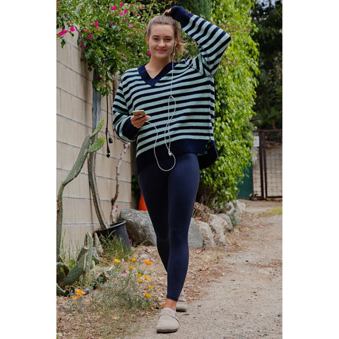 Striped Cozy Cashmere V-Neck Sweater