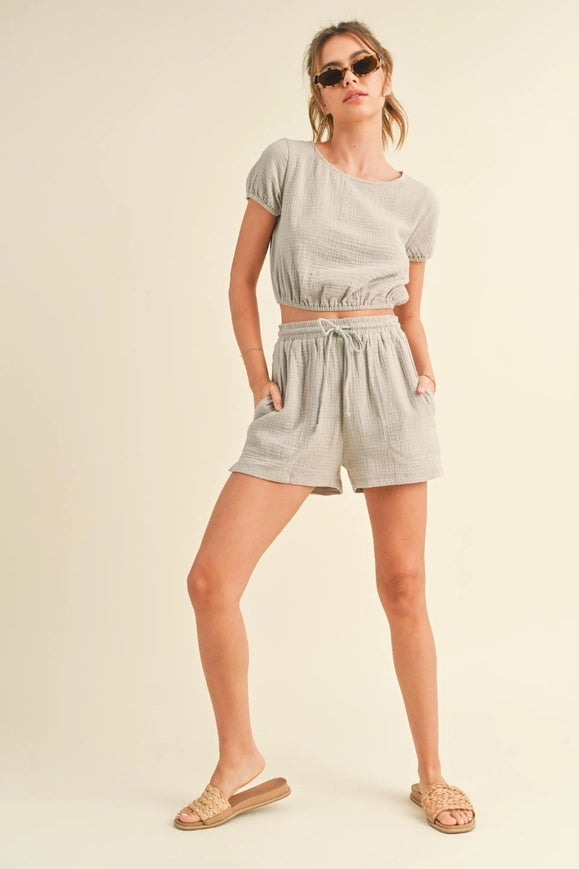 Cotton Gauze Short Set Taupe-Set-Kimberly C-S-Urbanheer