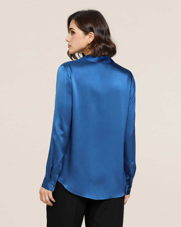 22mm Basic Versatile Silk Shirt Light Klein Blue-Shirt-MommeSilk-XS-Klein Blue-Urbanheer