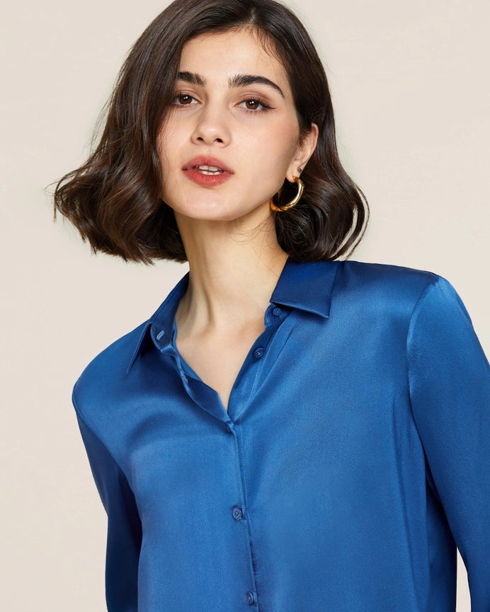 22mm Basic Versatile Silk Shirt Light Klein Blue-Shirt-MommeSilk-XS-Klein Blue-Urbanheer
