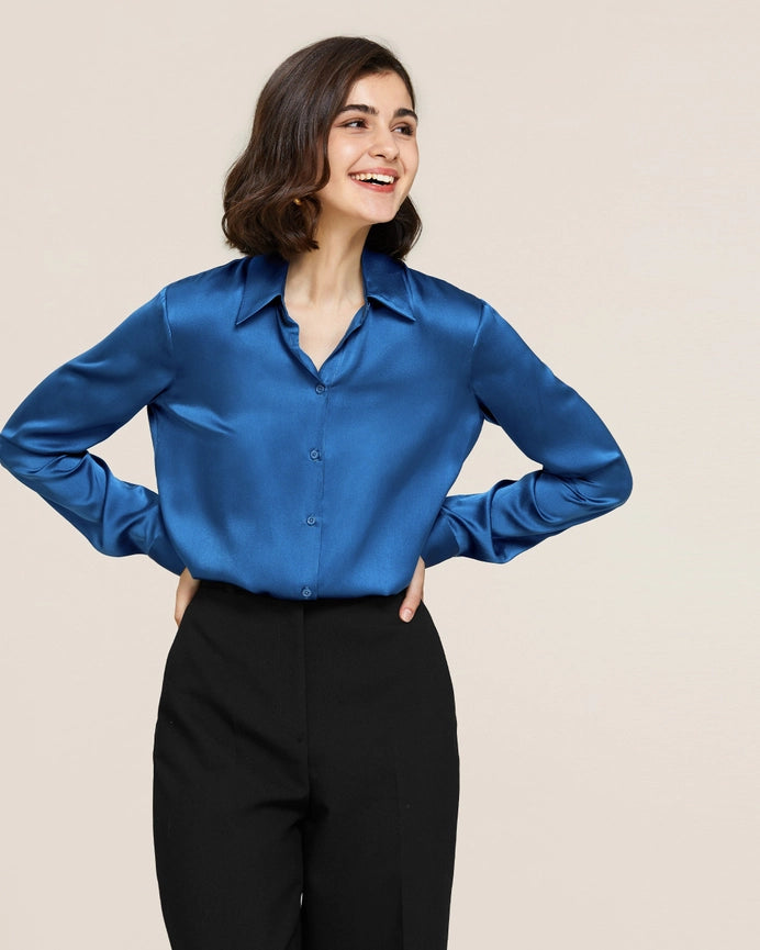 22mm Basic Versatile Silk Shirt Light Klein Blue-Shirt-MommeSilk-XS-Klein Blue-Urbanheer