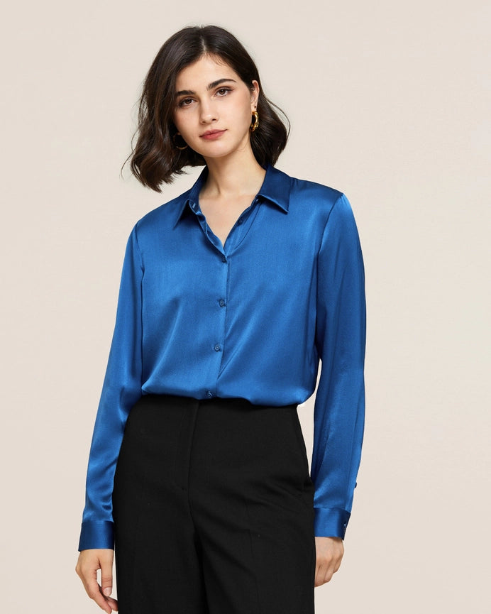 22mm Basic Versatile Silk Shirt Light Klein Blue-Shirt-MommeSilk-XS-Klein Blue-Urbanheer