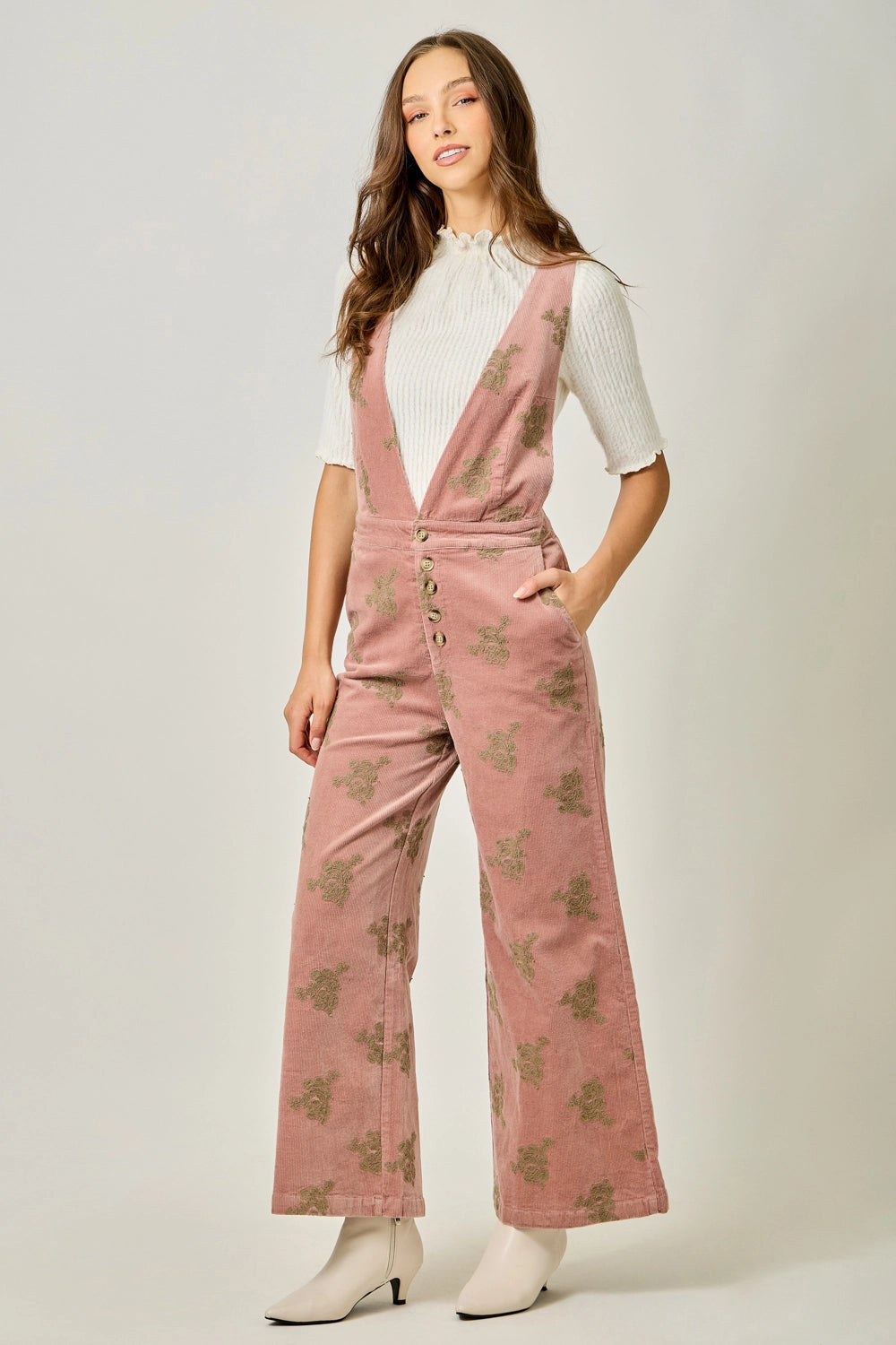 Embroidered Corduroy Jumpsuit