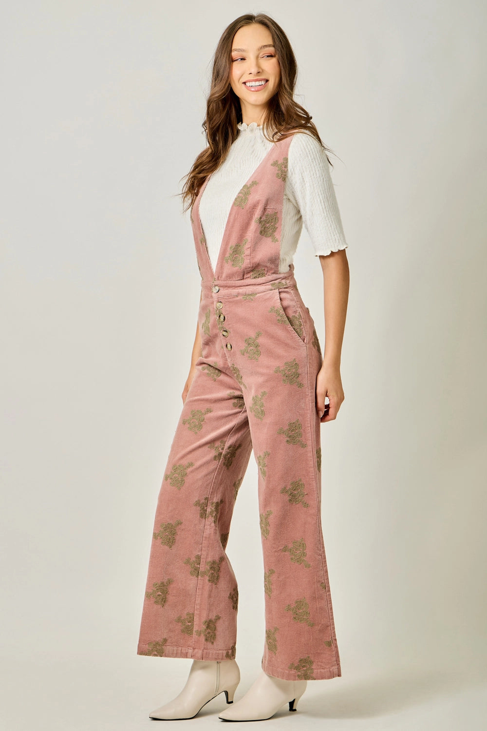 Embroidered Corduroy Jumpsuit