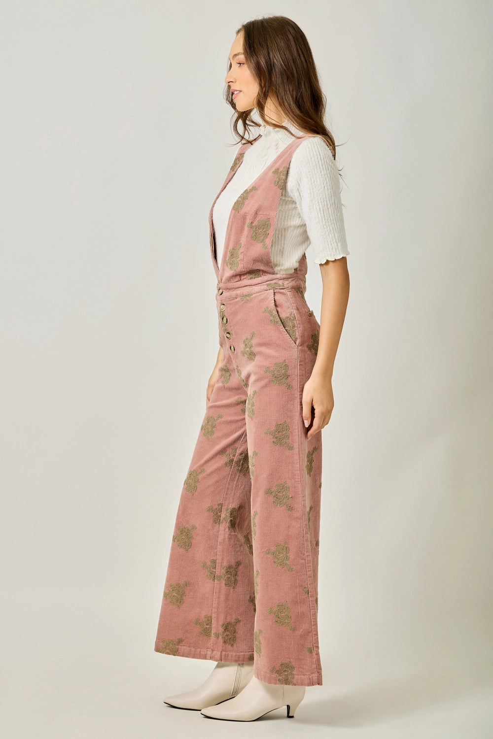 Embroidered Corduroy Jumpsuit