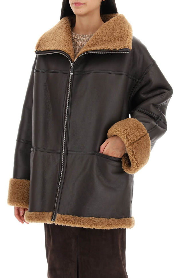 Toteme Signature Shearling Jacket-Clothing - Women-TOTEME-Brown-XS/S-Urbanheer