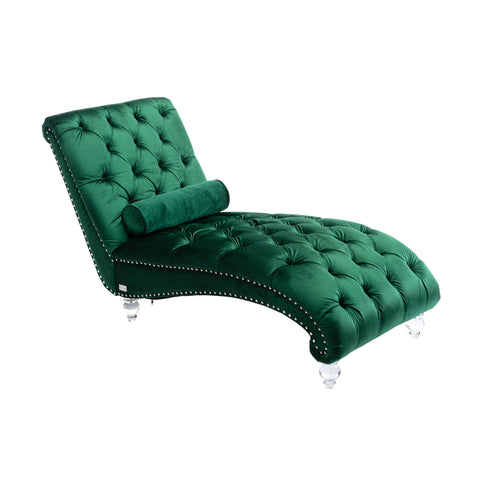 Luxury Tufted Emerald Velvet Lounge Chair Matching Accent Pillow