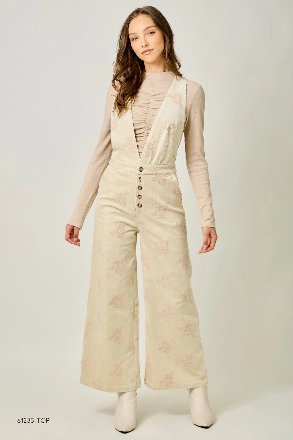 Embroidered Corduroy Jumpsuit