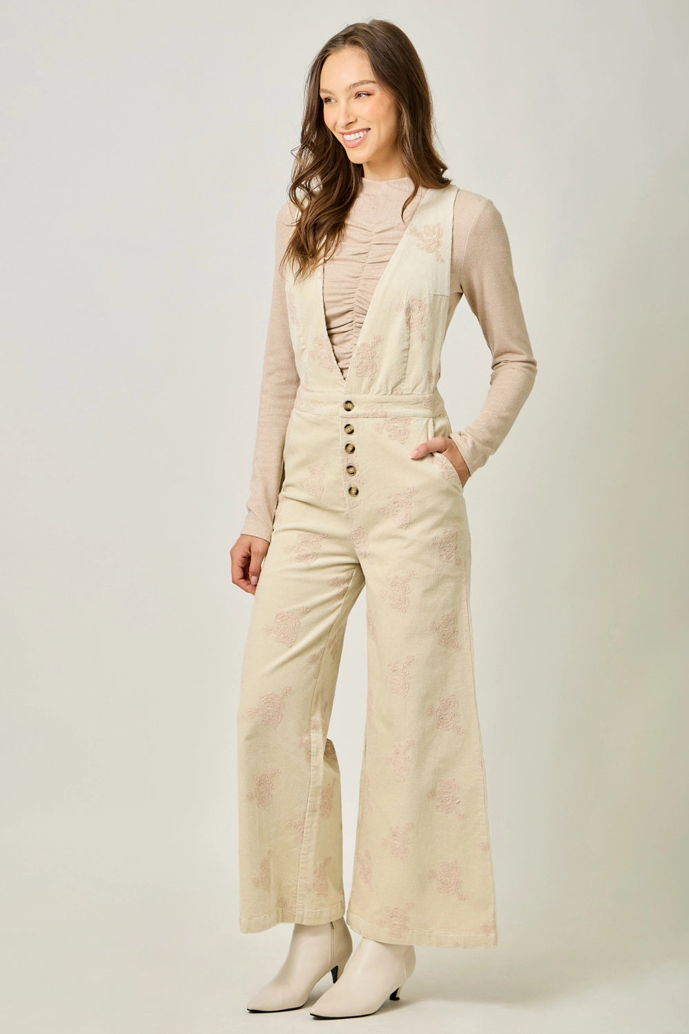 Embroidered Corduroy Jumpsuit