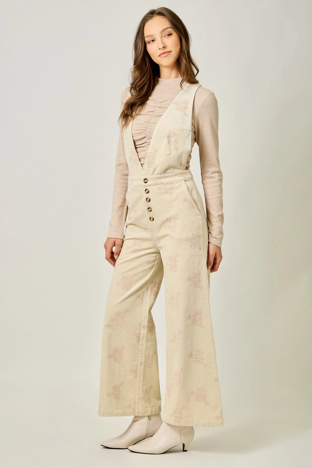 Embroidered Corduroy Jumpsuit