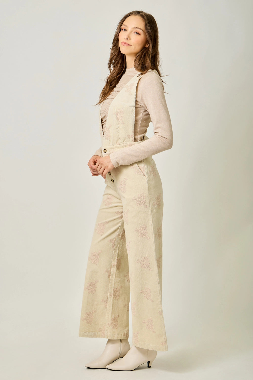 Embroidered Corduroy Jumpsuit