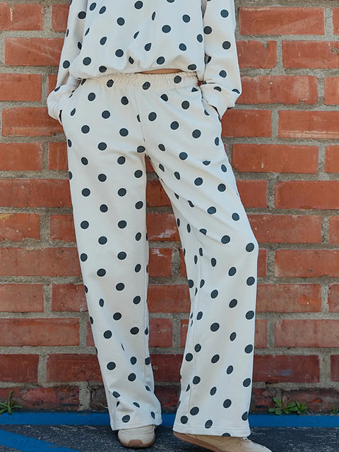 Polka Dot Elastic Waist Wide Leg Pants