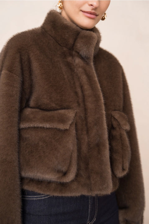 Synthetic Fur Jacket with Patch Pockets