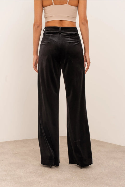 Wide Velvet Flowing Trousers with Double-Button Fastening