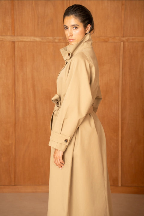 Utility Oversized Long Belted Trench with Stand-Up Collar