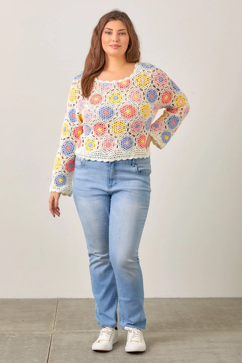 Crochet Knit Top-TOP-Baevely by Wellmade USA-IVORY MULTI-XL-Urbanheer
