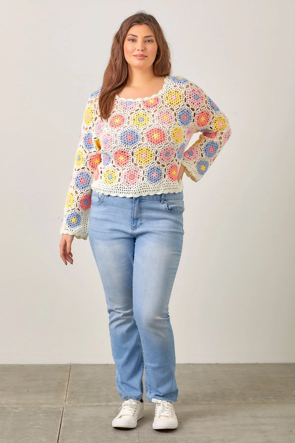 Crochet Knit Top-TOP-Baevely by Wellmade USA-IVORY MULTI-XL-Urbanheer