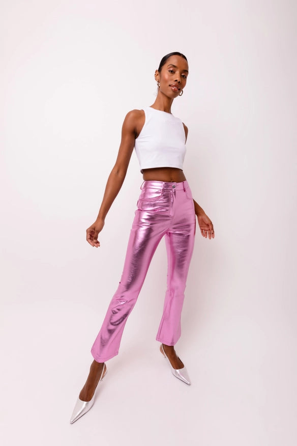 Lupe Metallic Faux Leather Slim Fit Pants-Pants-Amy Lynn-S-Urbanheer