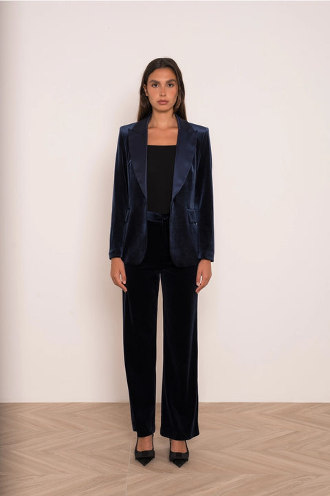 Velvet Fitted Velvet Tuxedo Blazer with Satin Lapel