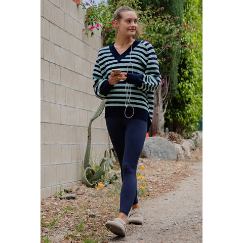 Striped Cozy Cashmere V-Neck Sweater