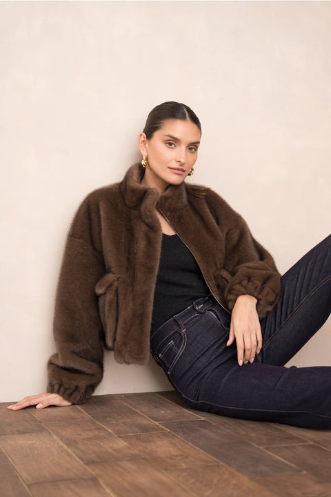 Synthetic Fur Jacket with Patch Pockets