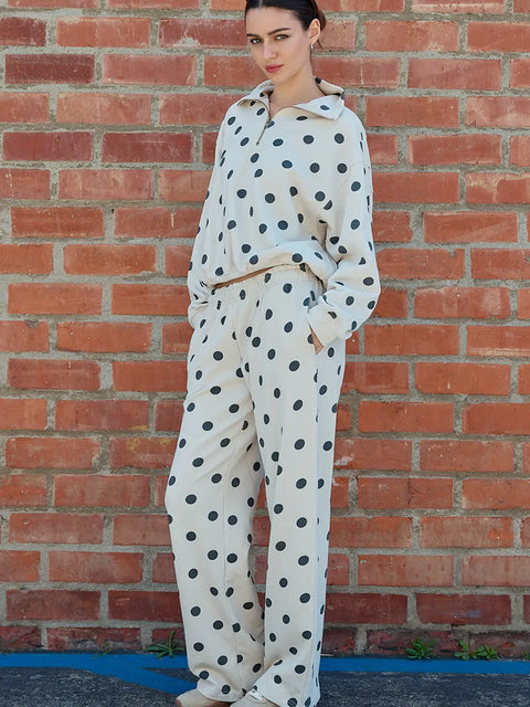 Polka Dot Elastic Waist Wide Leg Pants