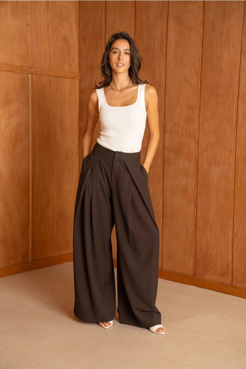 Nikki Wide-Leg High-Waist Trousers with Front Pleats