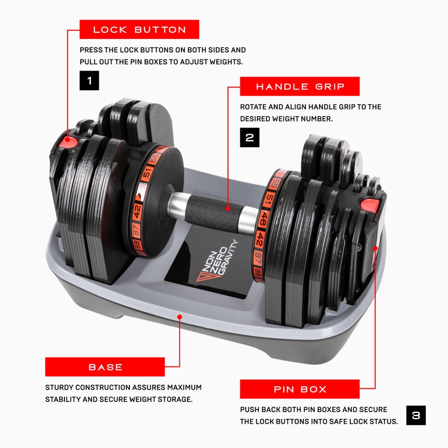 Powerdyne Adjustable 55Lbs Dumbbell - Coal (Single)-Dumbbell-Nonzero Gravity-5 to 55lbs-Urbanheer