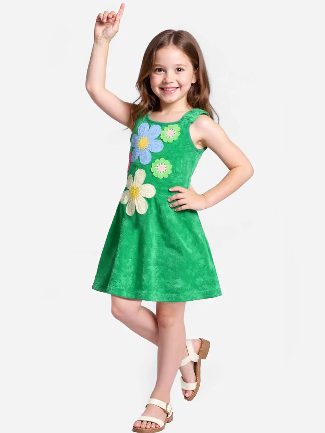 Fit and Flare Dress w/ Flower Trim Detail