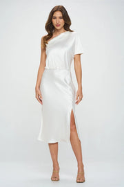 Stretch Satin One Shoulder Dress Ivory-Dresses-Renee C.-Small-IVORY-Urbanheer