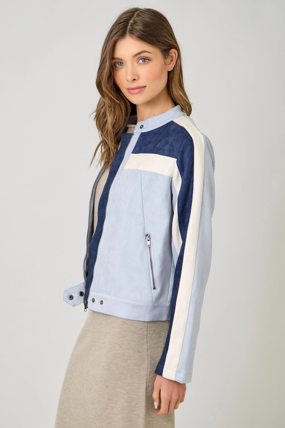 Color Blocked Moto Jacket