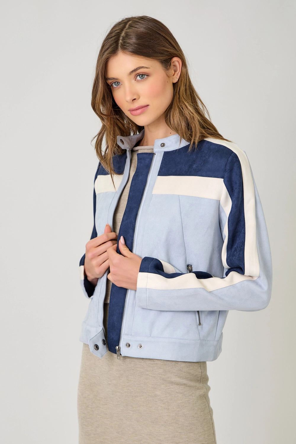 Color Blocked Moto Jacket