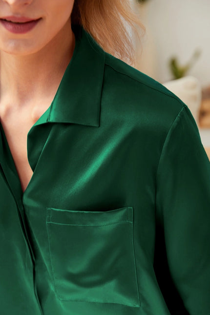 Short Sleeve Silk Pajamas Emerald Green-Pajamas-MommeSilk-Urbanheer