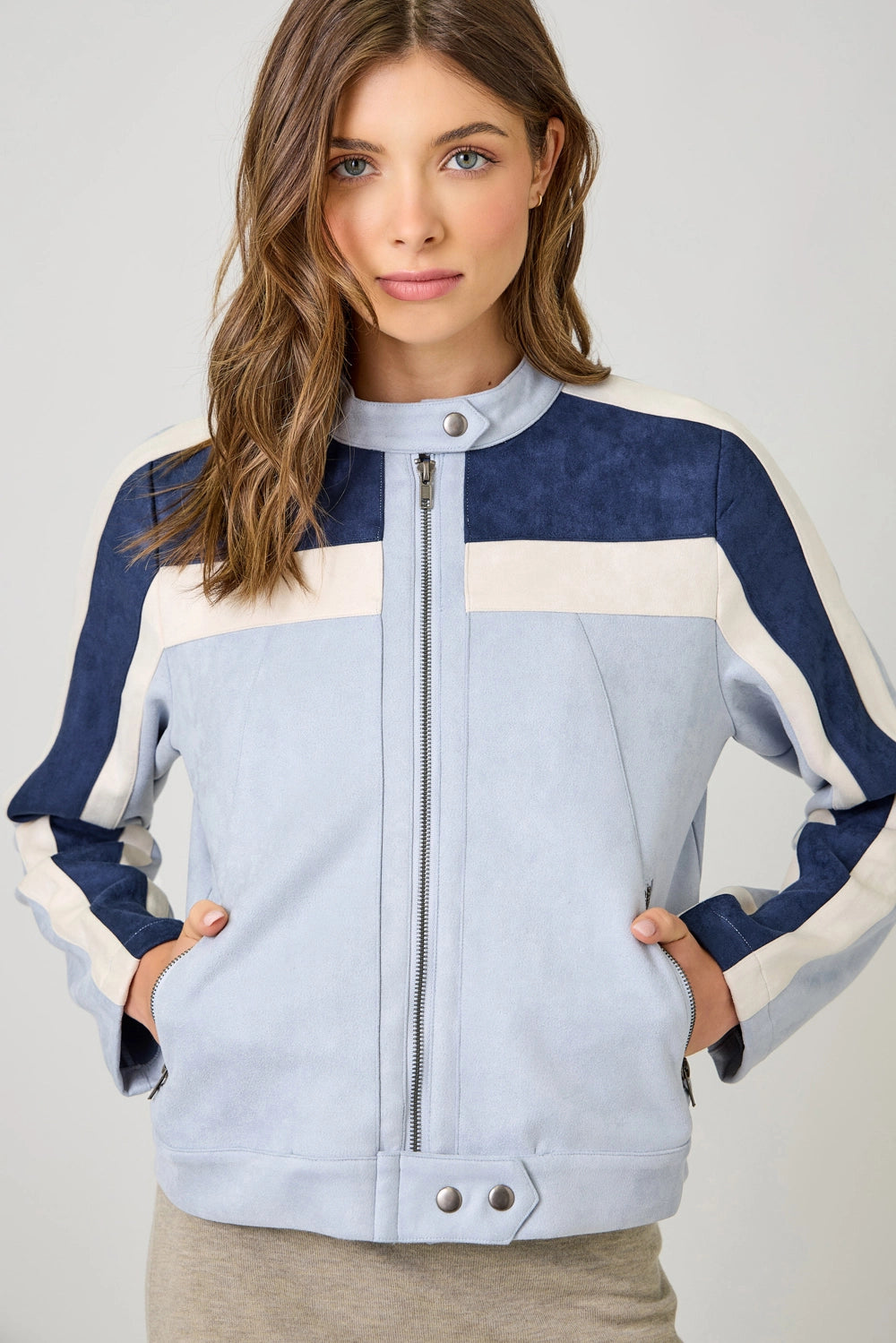 Color Blocked Moto Jacket