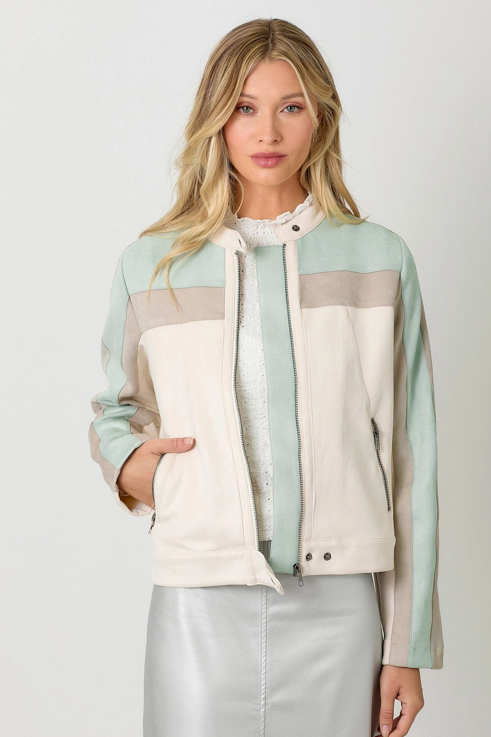 Color Blocked Moto Jacket