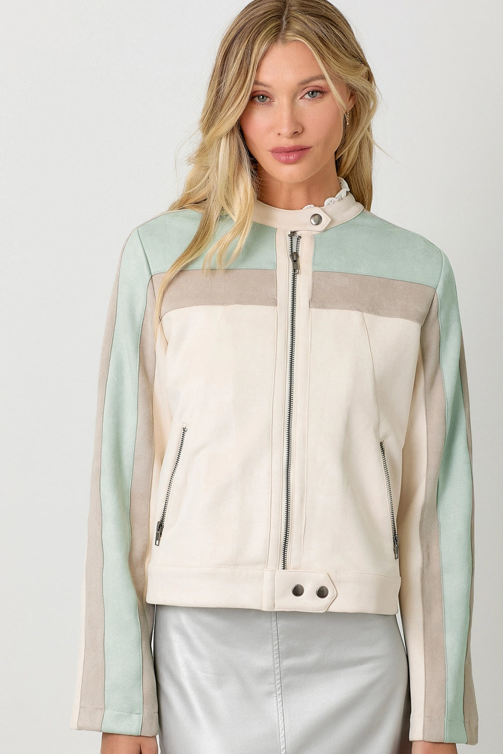 Color Blocked Moto Jacket