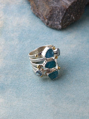 Apatite, Blue Topaz Sterling Silver Ring with Brass Accent-Ring-Tiramisu-5-Urbanheer