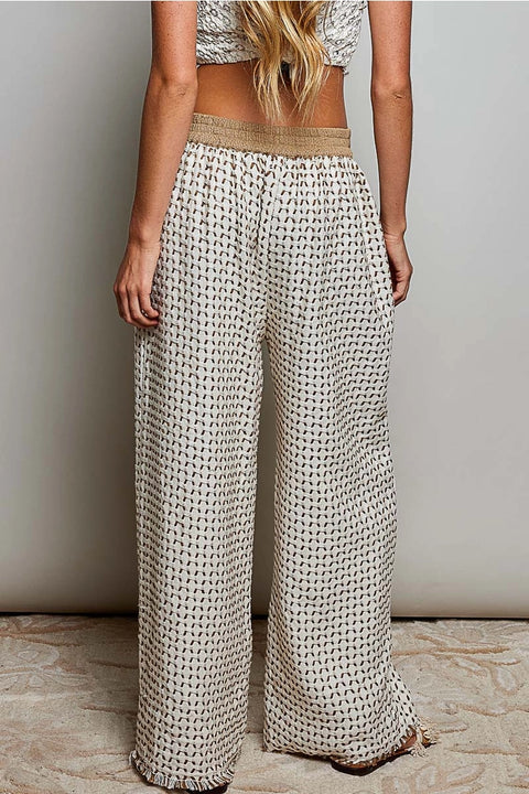 Allover Open-Weave Pattern Waistband Wide-Leg Pants
