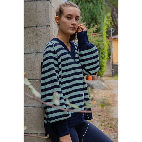 Striped Cozy Cashmere V-Neck Sweater
