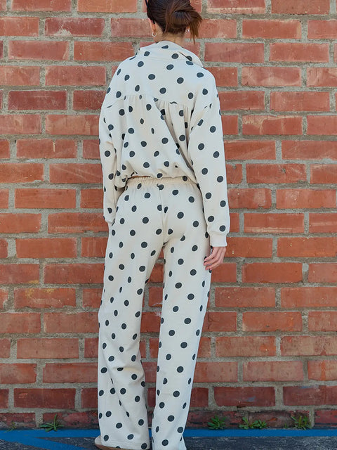 Polka Dot Elastic Waist Wide Leg Pants