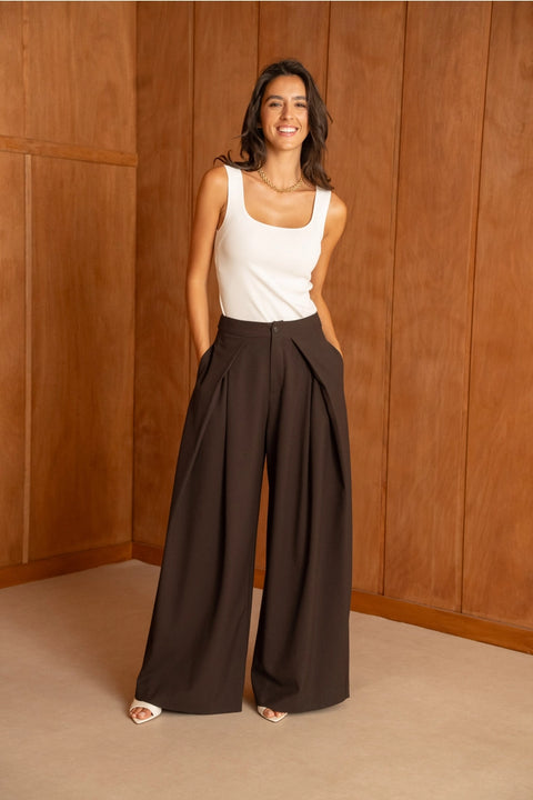 Nikki Wide-Leg High-Waist Trousers with Front Pleats