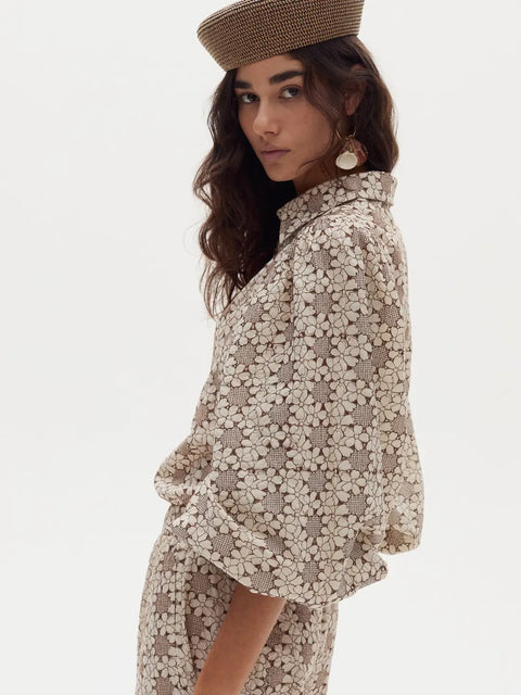 Claire Cotton Eyelet Shirt-Roberta Brown Flowers
