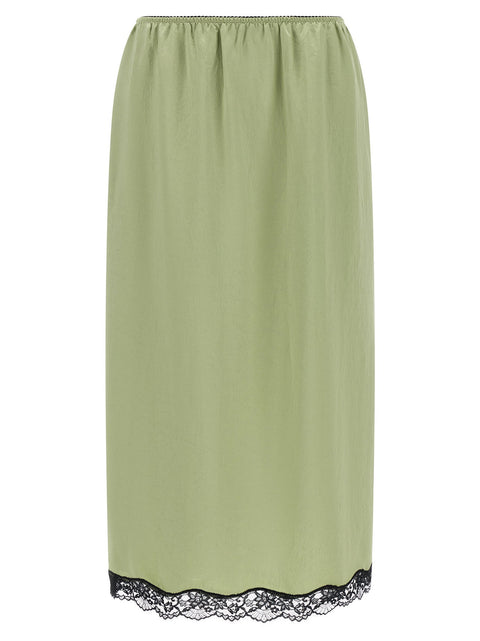 Twin Set Satin Froissé And Lace Skirt