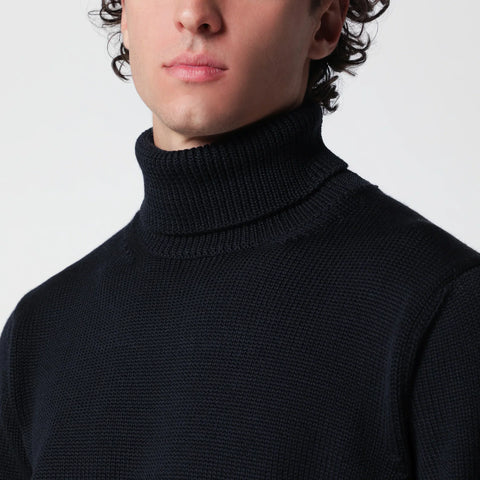 Roberto Collina Navy blue wool turtleneck sweater
