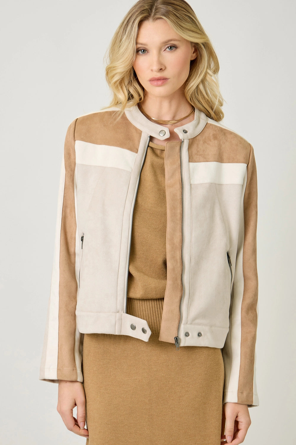 Color Blocked Moto Jacket